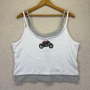 No Boundaries Graphic Cami Top‎ Vintage Moto Crew Sleeveless White XXL